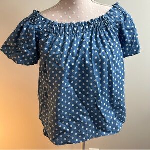 Active USA Blue Puff Sleeve Smocked Blouse A3